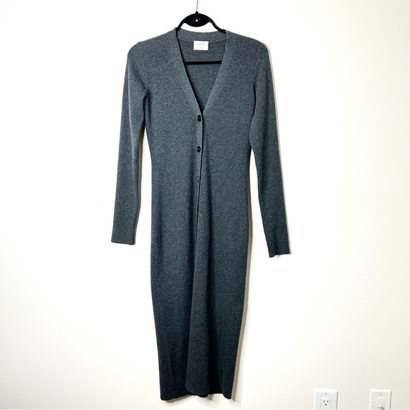 Aritzia Wilfred Utopia Cardigan Sweater Midi Dress V-neck Ribbed Size Medium - Picture 2 of 15